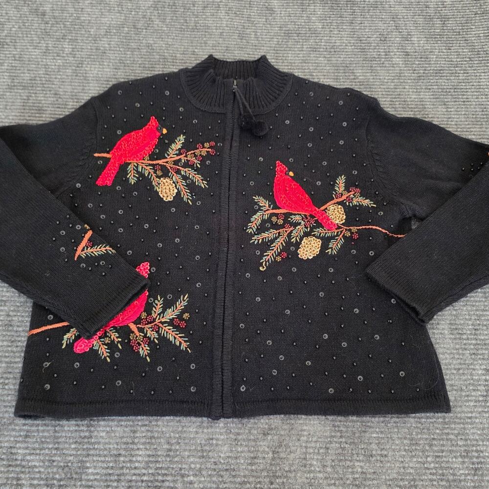Heirloom Collectibles Petite Large Black Full-Zip Embroidered Beaded Cardigan - Picture 2 of 9